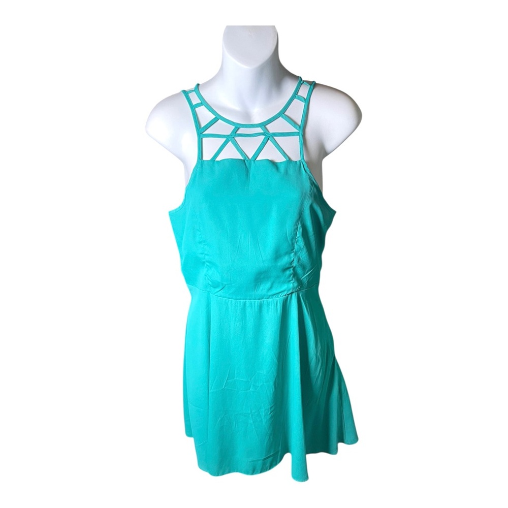 American Eagle NWT Teal Green Geo Caged Neckline Fit & Flare Dress Size 4